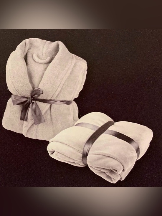 Other - Bath Robe with Blanket Set in Light Gray